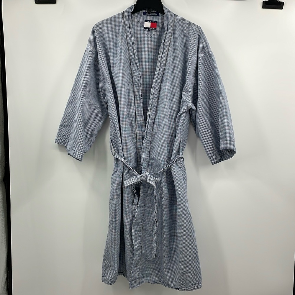 Vintage 90’s Tommy Hilfiger blue white gingham robe and tie OSFA